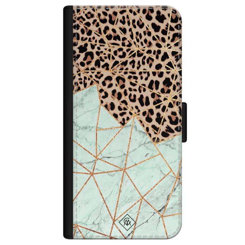 iPhone 12 flipcase - Luipaard marmer mint