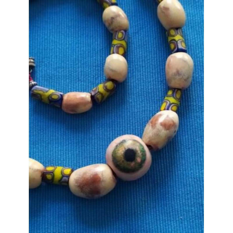 Unieke ketting met antieke Millefiori kralen, keramiek krale