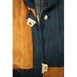 Suede jas blauw/oker/geel,Spaans merk Sampol-mt 44/46/L/XL