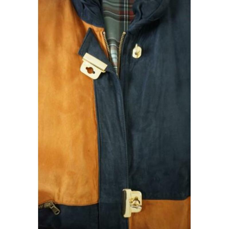 Suede jas blauw/oker/geel,Spaans merk Sampol-mt 44/46/L/XL