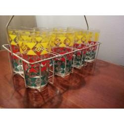 Vintage glazen rekje glazenrekje met acht longdrinkglazen