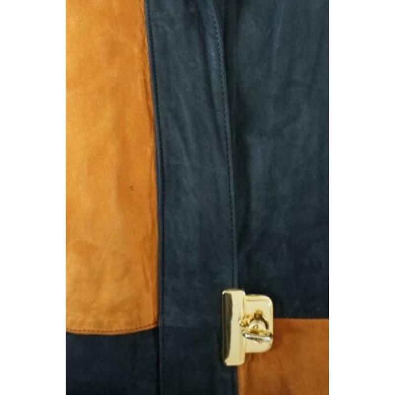 Suede jas blauw/oker/geel,Spaans merk Sampol-mt 44/46/L/XL