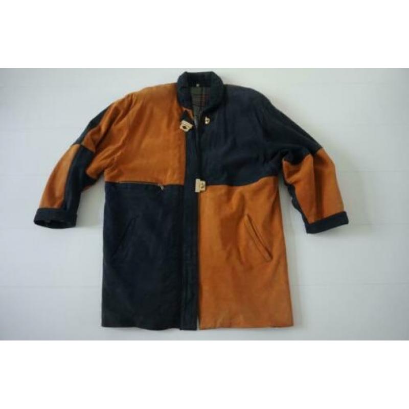 Suede jas blauw/oker/geel,Spaans merk Sampol-mt 44/46/L/XL