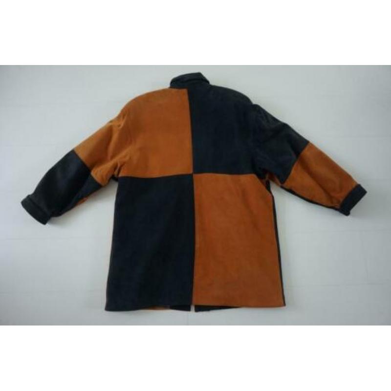 Suede jas blauw/oker/geel,Spaans merk Sampol-mt 44/46/L/XL