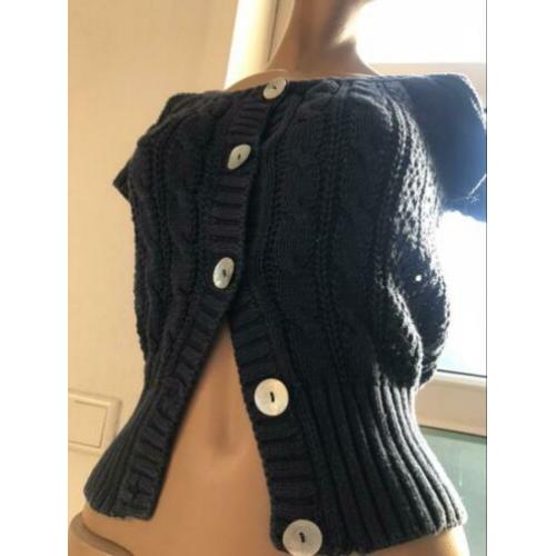 H&M grijsblauw grof gebreid bolero vest S M zgan!