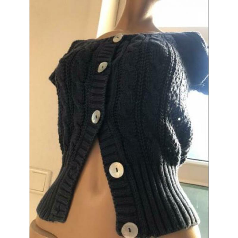 H&M grijsblauw grof gebreid bolero vest S M zgan!