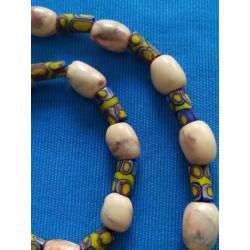Unieke ketting met antieke Millefiori kralen, keramiek krale