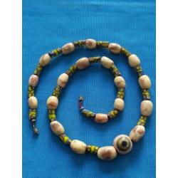 Unieke ketting met antieke Millefiori kralen, keramiek krale
