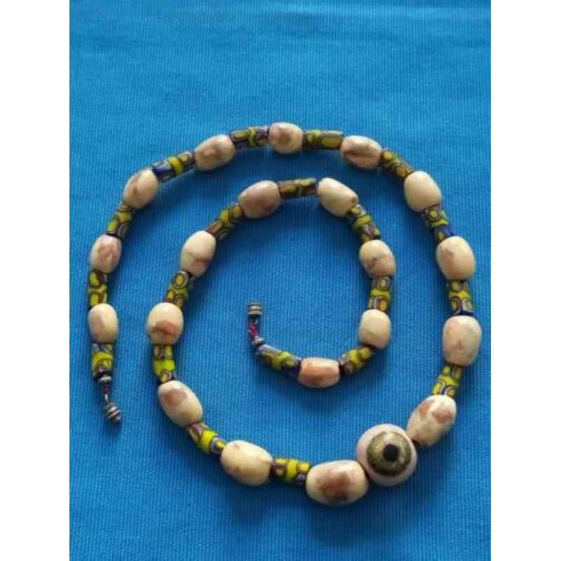 Unieke ketting met antieke Millefiori kralen, keramiek krale