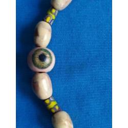 Unieke ketting met antieke Millefiori kralen, keramiek krale
