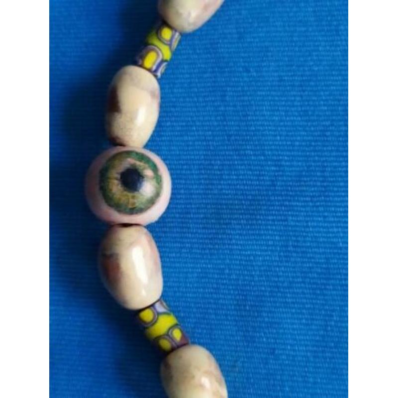 Unieke ketting met antieke Millefiori kralen, keramiek krale