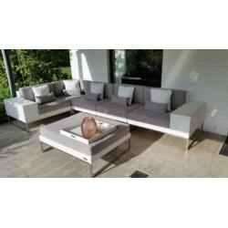 Design Loungeset hoekbank wit wicker rvs gratis levering