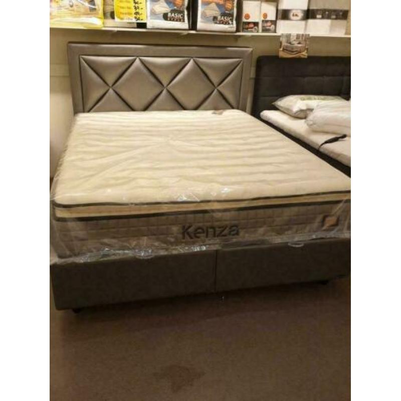boxspring opberg grijs met hoogwaardig matras en topper