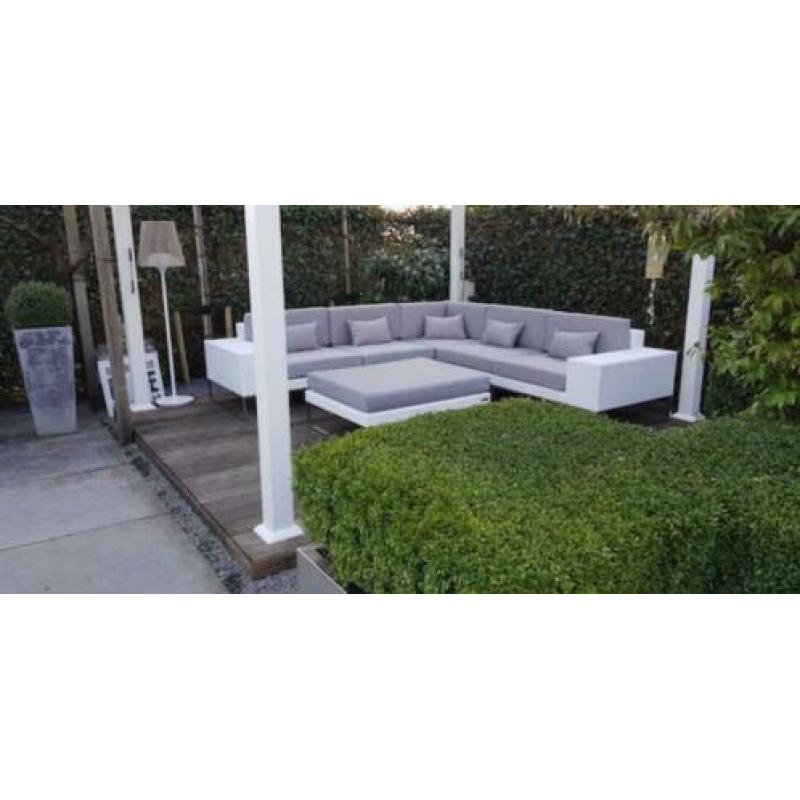 Design Loungeset hoekbank wit wicker rvs gratis levering