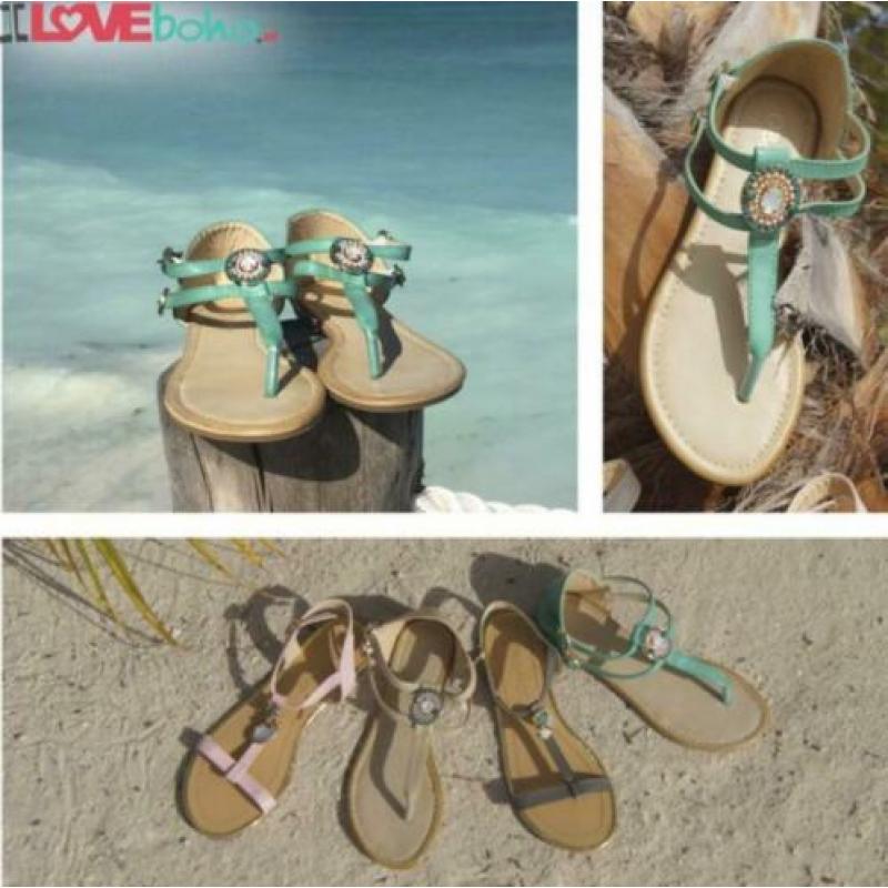 Boho style vlot groene of beige Slippers mt 40 KOOPJE
