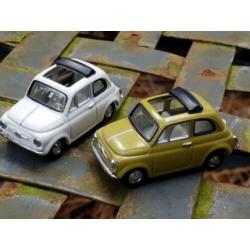 Fiat 500 Minichamps 1/64 creme en mosterdgeel
