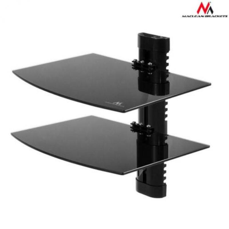 Wandbeugel met 2 planken voor DVD of Tuner Maclean glas