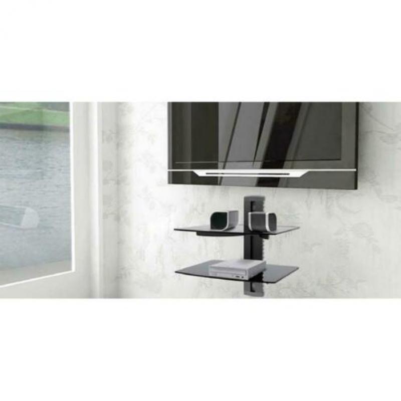 Wandbeugel met 2 planken voor DVD of Tuner Maclean glas