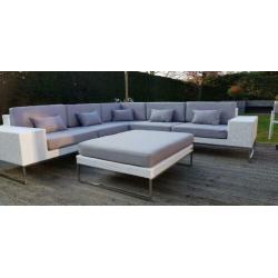 Design Loungeset hoekbank wit wicker rvs gratis levering