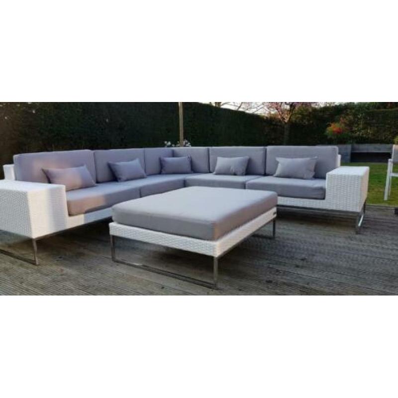 Design Loungeset hoekbank wit wicker rvs gratis levering