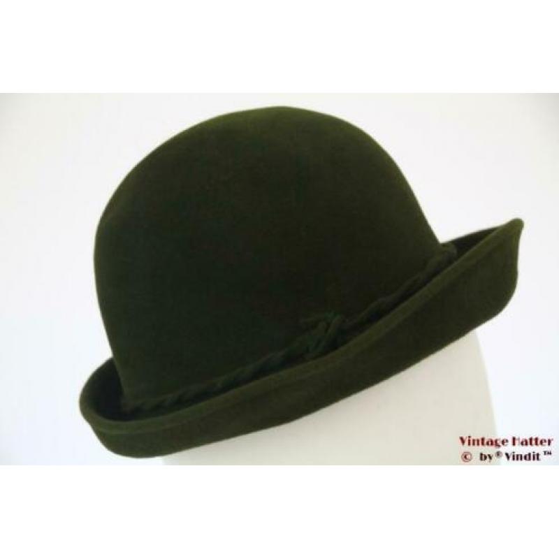 Vintage Dameshoed groen velour 56