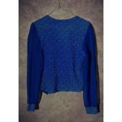 T_012) Vintage 80's koningsblauwe V-hals glitter blouse/top