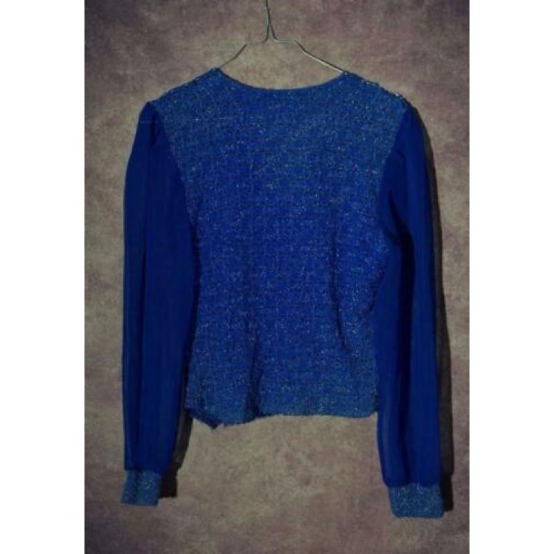 T_012) Vintage 80's koningsblauwe V-hals glitter blouse/top