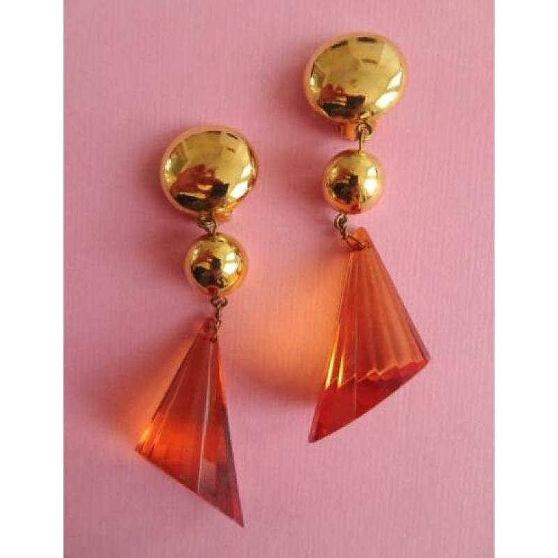 jwg Grote vintage 60s amber klr oranje lucite clip oorbellen