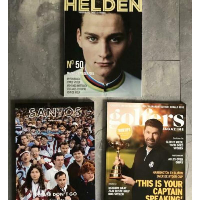 3 sportbladen: Santos, Golfers Magazine en Helden