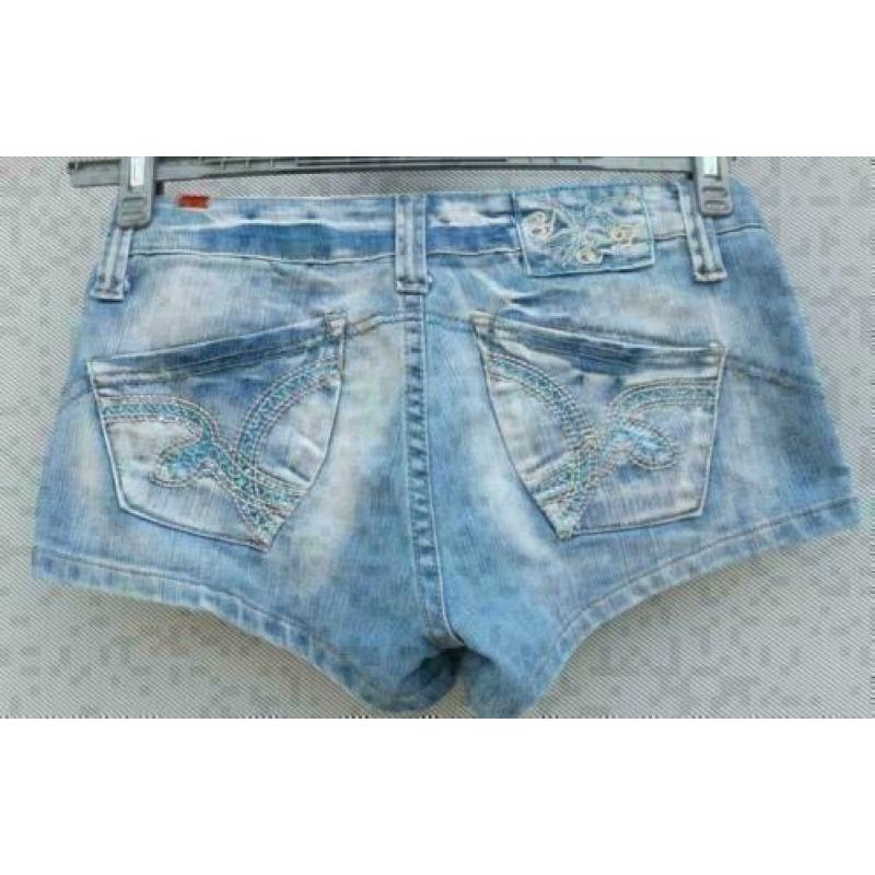 Y&L jeans spijker stretch hotpants met strass mt 38