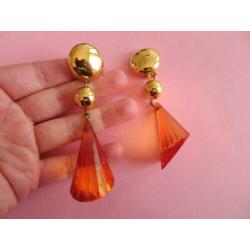 jwg Grote vintage 60s amber klr oranje lucite clip oorbellen