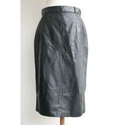 Vintage retro rok echt leer kokerrok midi zwart maat 38 40