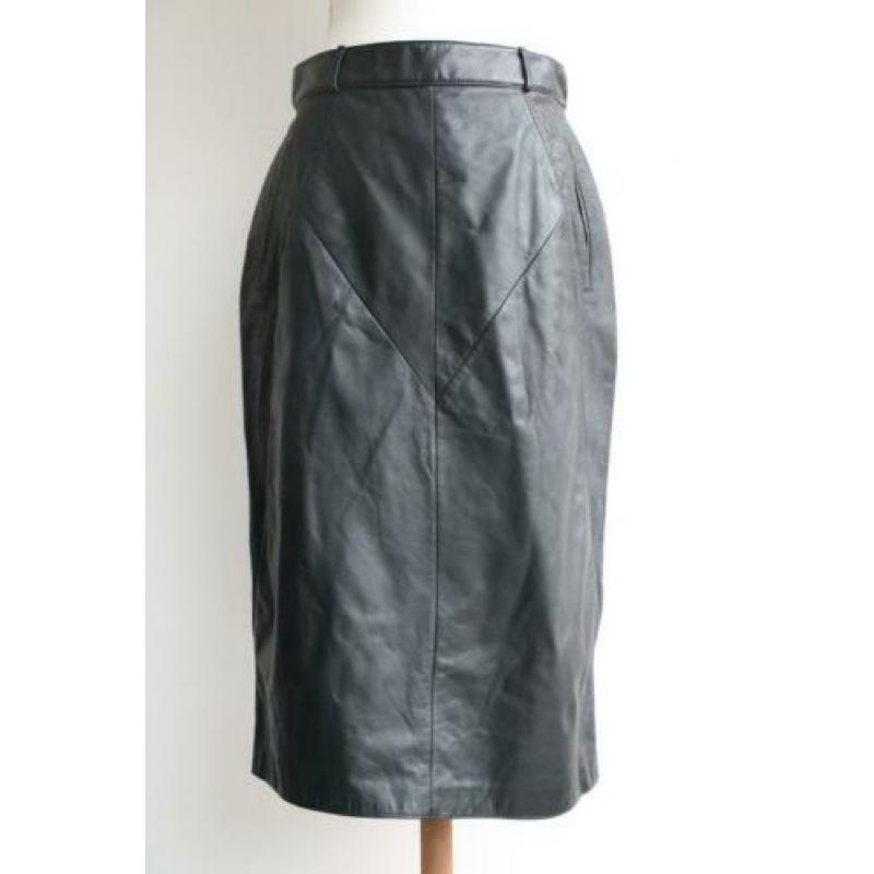 Vintage retro rok echt leer kokerrok midi zwart maat 38 40