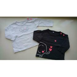 Set van 2 lieve shirts / longsleeves, wit / bruin, maat 56