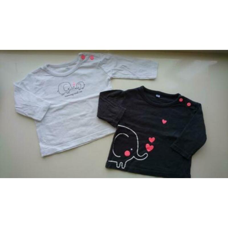 Set van 2 lieve shirts / longsleeves, wit / bruin, maat 56