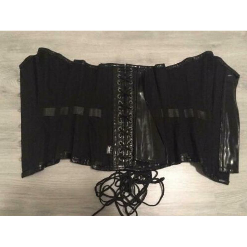Zwart pvc/lak corset fetish gothic cyber 24 inch