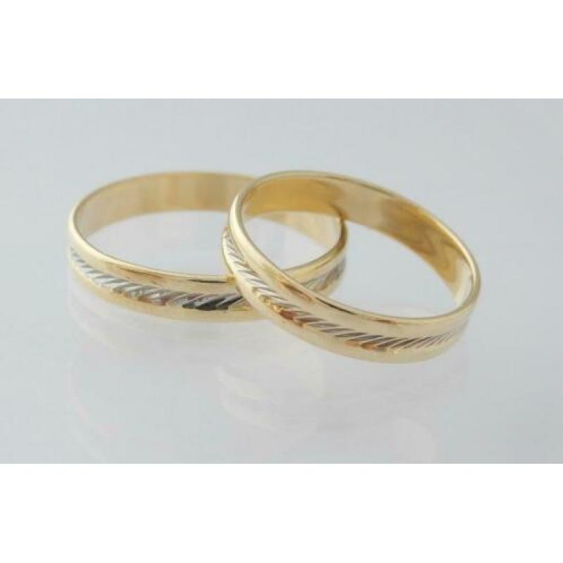 14 karaat Gouden Trouwringen luxe Bicolor uitvoering Anjer