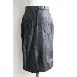 Vintage retro rok echt leer kokerrok midi zwart maat 38 40