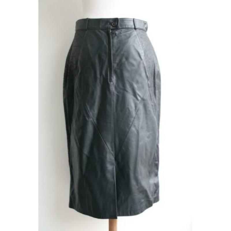 Vintage retro rok echt leer kokerrok midi zwart maat 38 40