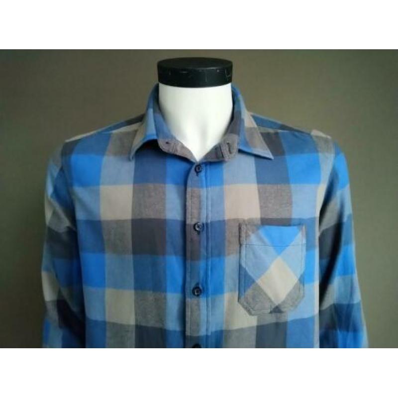 Camargue overhemd. Blauw Grijs geblokt. Maat L. Regular Fit