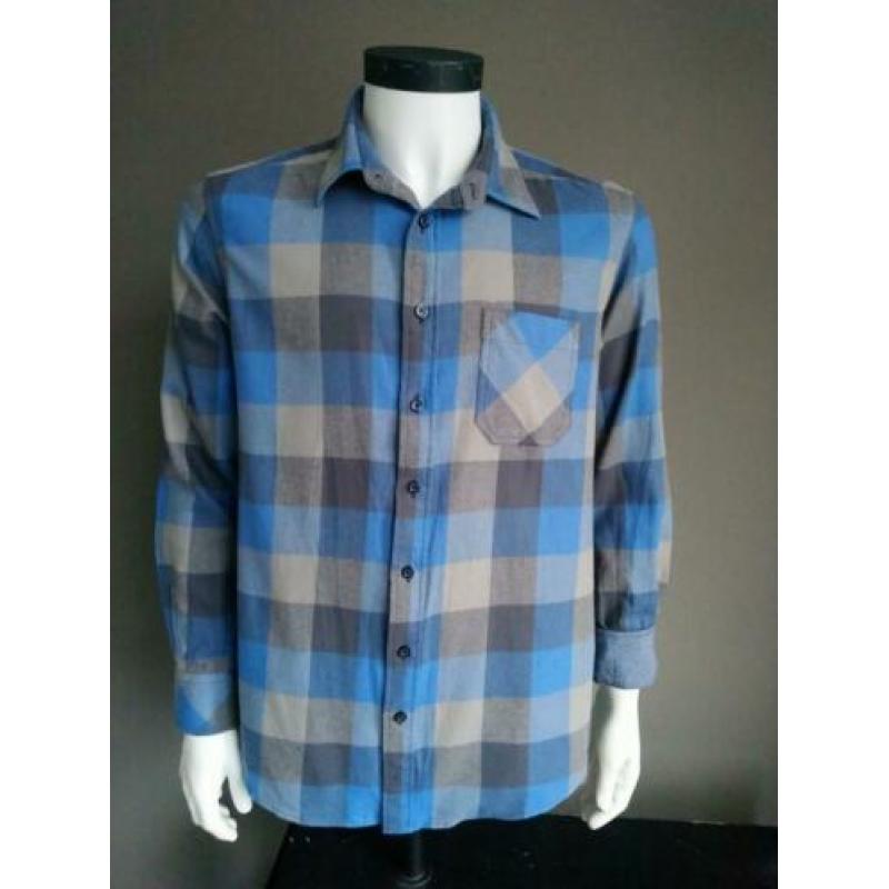 Camargue overhemd. Blauw Grijs geblokt. Maat L. Regular Fit