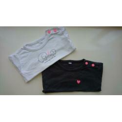 Set van 2 lieve shirts / longsleeves, wit / bruin, maat 56