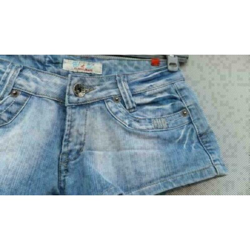 Y&L jeans spijker stretch hotpants met strass mt 38