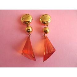 jwg Grote vintage 60s amber klr oranje lucite clip oorbellen