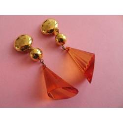 jwg Grote vintage 60s amber klr oranje lucite clip oorbellen