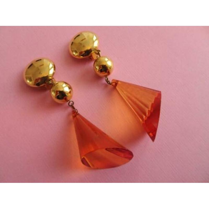 jwg Grote vintage 60s amber klr oranje lucite clip oorbellen