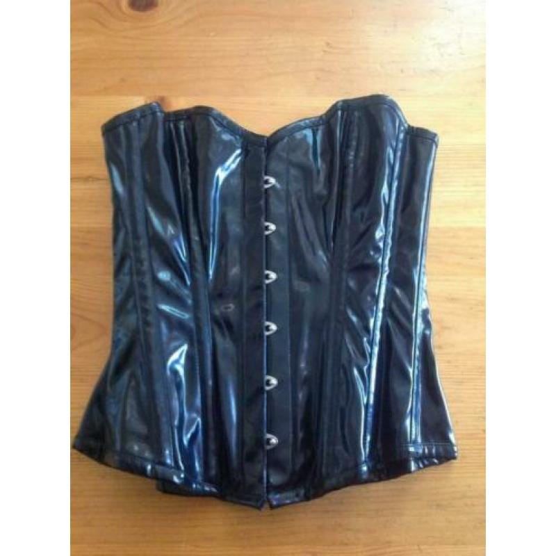 Zwart pvc/lak corset fetish gothic cyber 24 inch