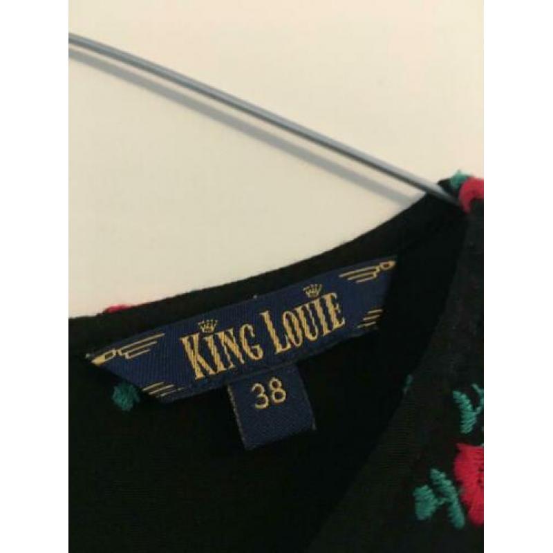 King Louie jurk zwart met geborduurde roosjes S