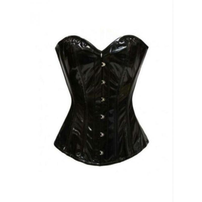 Zwart pvc/lak corset fetish gothic cyber 24 inch