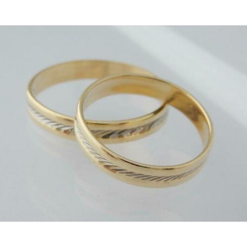 14 karaat Gouden Trouwringen luxe Bicolor uitvoering Anjer